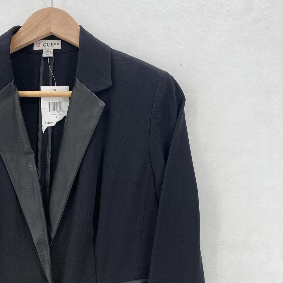 Blazer Guess Mujer Pequeño Negro LS Frenchie PU Piezas Imitación Cuero Solapa Esmoquin Foto 2 de 4
