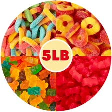 5 lb Bulk Gummy Candy Box – Includes Gummi Bears Cinnamon Bears Sour Gummy Wo...