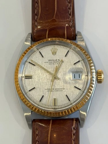 Vintage Rolex Datejust 1601 Two-Tone Yellow Gold Silver Linen Dial 36mm Watch