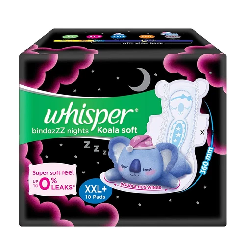 Whisper Bindazzz Nights Koala Soft Sanitary Pads, XX-Large (Pack of 10) Napkins