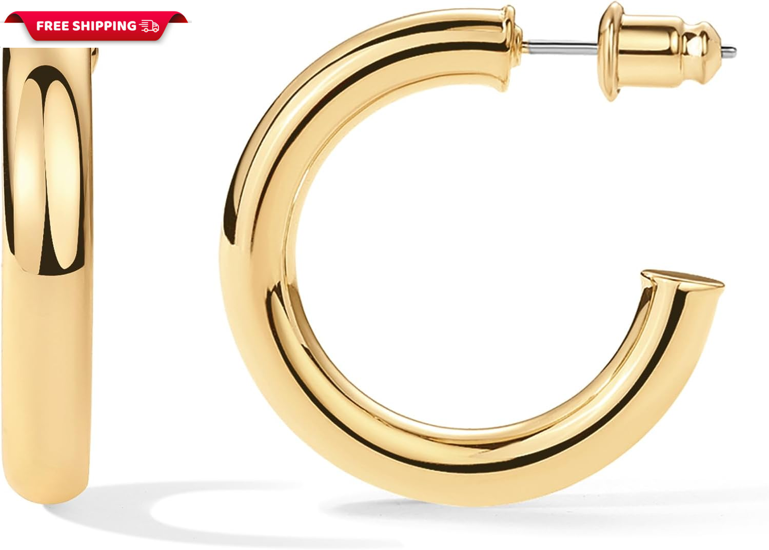 14K Gold Plated Lightweight Chunky Open Hoops for Women | Trendy Gold Hoop Earri