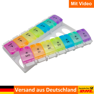 Tablettenbox 7 Tage 14 Fächer Pillenbox Medikamentenbox mit 2 Fächer
