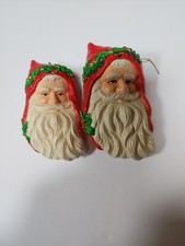 Vintage Santa Claus Head Christmas Ornament Plastic Face Lot Of 2