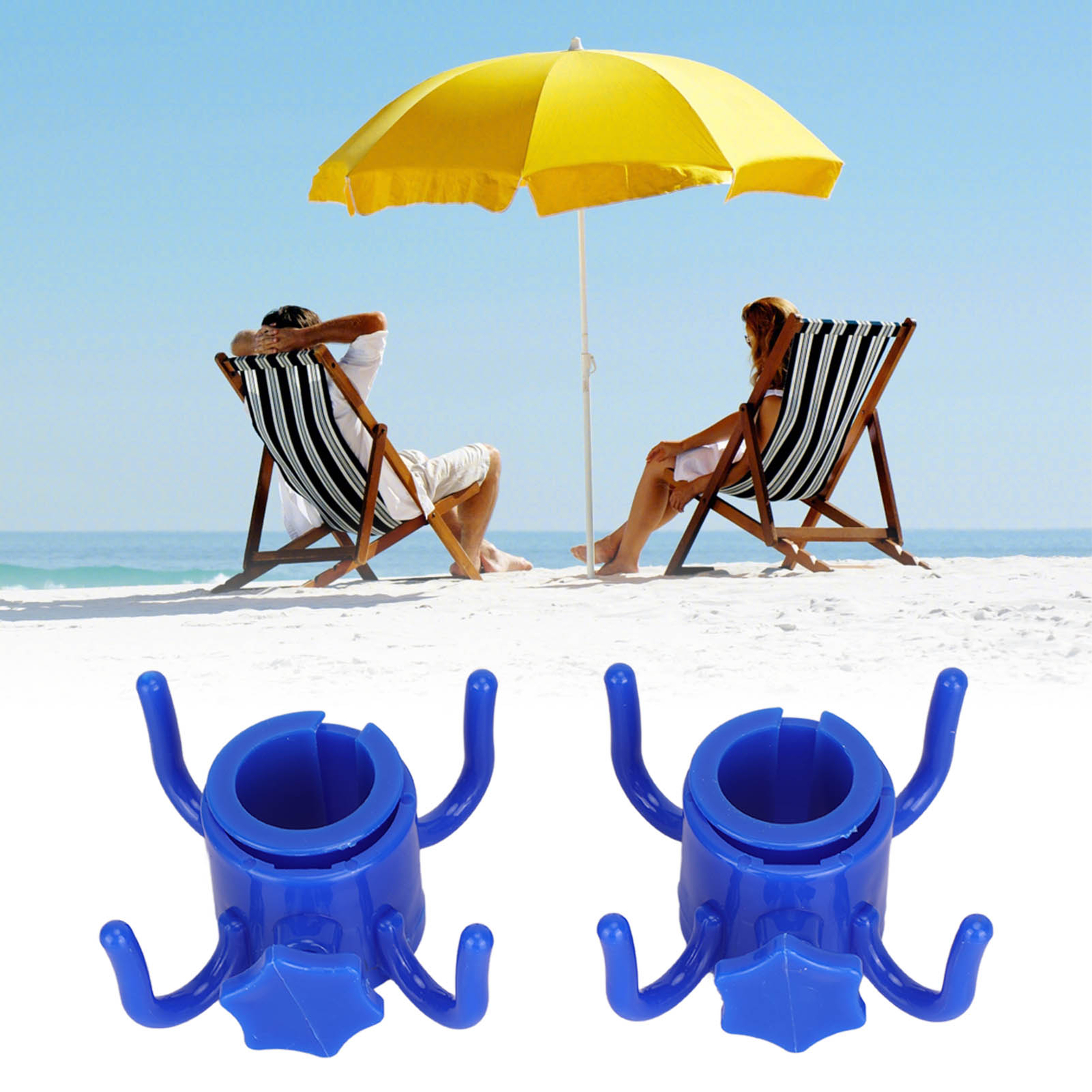 (Blue)2Pcs Plastic Beach Umbrella Hanging Hook 4 Prong Towel Hat