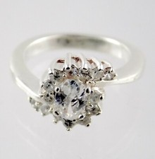 Sterling Silver White Cubic Zirconia with Halo Ring 925 CZ Size 6.75 6.2g