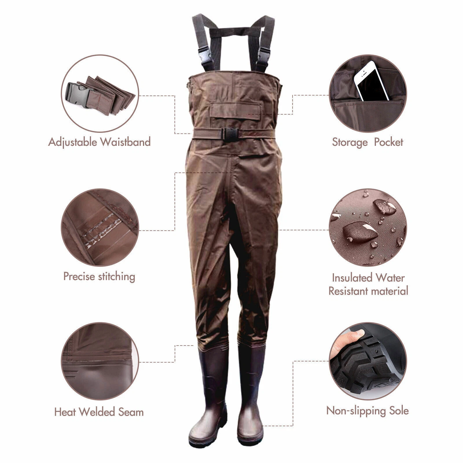 2-Ply Chest Waders Nylon Hunting Fishing Waterproof Rubber Bootfoot 6-13 size
