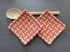 Handmade Set Potholders Cotton Woven Loom Hot Pads Oven Mitt Trivet Easter Gift