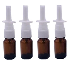 4PCS 10ML Empty Refillable Amber Glass Nasal Spray Bottle Pump Sprayers Containe