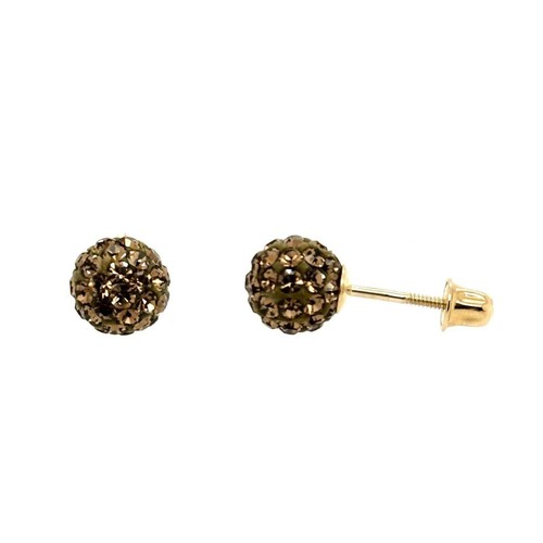 14K Yellow Gold Round Crystal Ball Screw Back Stud Earrings 10 mm - Picture 22 of 27