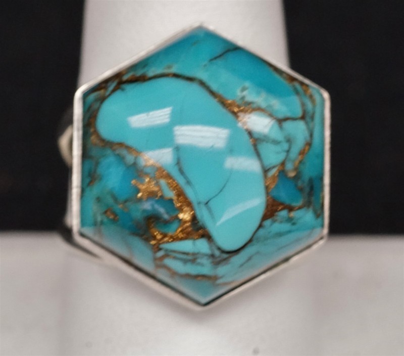 DESERT ROSE TRADING DRT Copper Gold Matrix Turquoise Hexagon Sterling Size 10