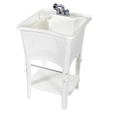 24" x 24" White Freestanding Laundry Utility Sink Faucet Single Bowl Wash Tub