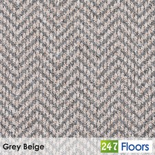 Grey Beige Herringbone Pattern Loop Carpet Stain Resistant Feltback Lounge Hall