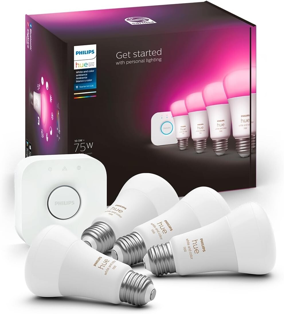 Philips Hue A19 LED White and Color Ambiance Smart Bulb Starter Kit - 4 Bulbs