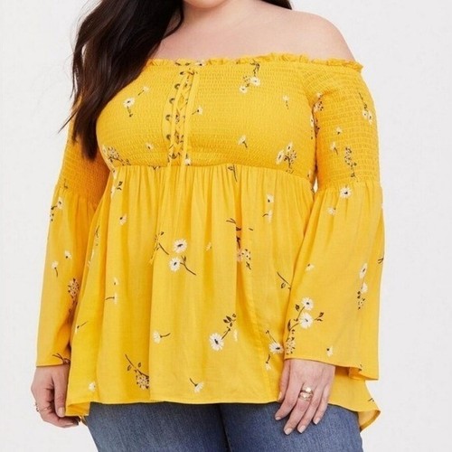Torrid Modal gesmoktes Off-Shoulder-Top zum Schnüren, Größe 4