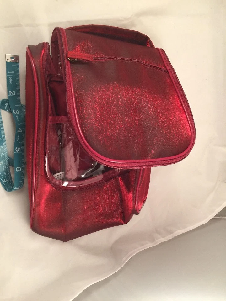 Avon Make-Up Bag /Tote Case Burgundy Iridescence 2 Zipper Compartment - Image 2 of 4