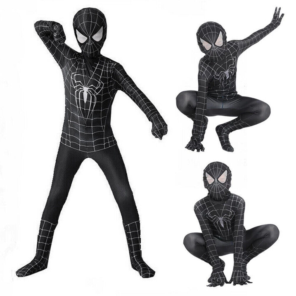 Niños Niño Héroe Niños NEGRO Spiderman Disfraz Juegos con disfraces Vestido Elegante Mono Conjunto