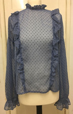 Topshop womens blue black polka dot chiffon blouse Size 10