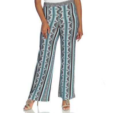 NEW V. by Vanessa Williams Printed Knit Elastic Waist Wide Leg Pants