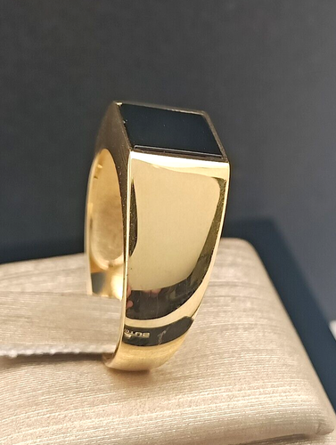 ANELLO UOMO IN ORO GIALLO 18 CT 750 E ONICE MADE IN ITALY - Foto 3 di 9