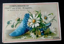 Jackson MICHIGAN 1880s Pratt and King Druggist Ladies' Shoes With Flowers CARD