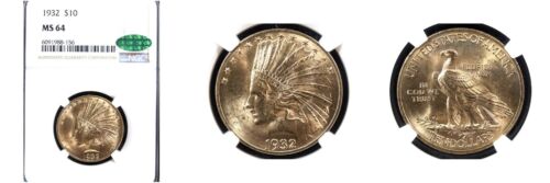 1932 10 $ MS64 NGC/CAC-aigle à tête indien-- - Photo 1/1