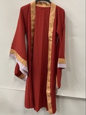 Unbranded Women's Red Long Robe Duster Kimono Jacket Wide Sleeve Gold Trim