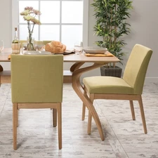 GDF Studio Katherine Mid Century Modern Green Tea Fabric/Oak Finish Dining Ch...