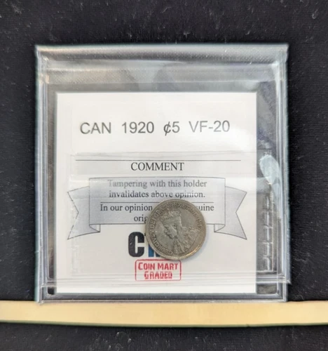 1920   Coin Mart Graded Canadian,  ¢5 Cent **VF-20**