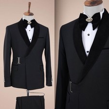 Formal Men Suit Satin Shawl Lapel Jacket Buckle Formal Elegant Modern Fashion