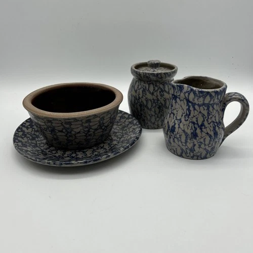 BBP Beaumont Brothers Pottery Lot 1991 1992 Blue Spongeware 5 Pieces Exc Cond