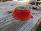 VTG Cousances Sauce Pan Pot #18 No Lid Enamel Cast Iron Orange Made in France — photo 2
