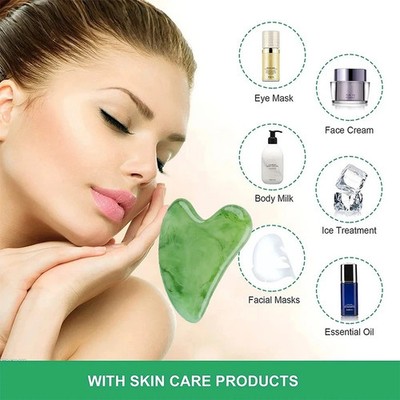 Jade Gua Sha stone board facial massage tool, natural facial scraper for all ski