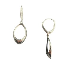 Sterling Silver Cubic Zirconia Open Teardrop Leverback Drop Earrings 925