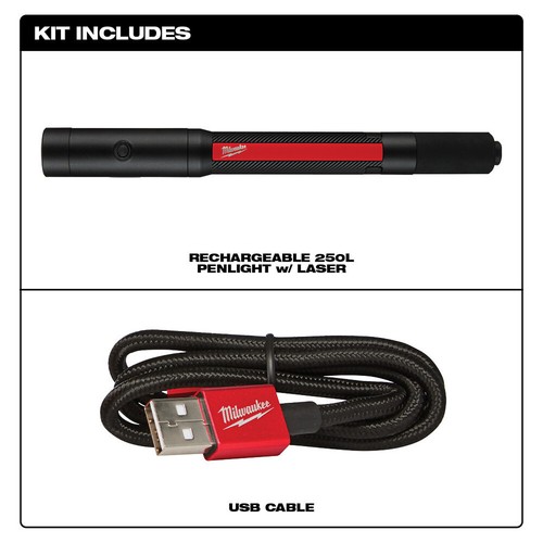 Milwaukee 250 Lumen Rechargeable Penlight with Laser, 6 1/4in.L, Model# 2010R - Picture 2 of 10