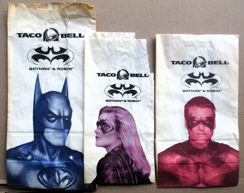TACO BELL BATMAN & ROBIN Movie Food Bags SET Batman Robin Batgirl Promo