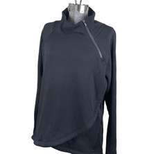 Athleta Cozy Karma Asym Pullover Sweatshirt Size Medium Black Fleece Lined