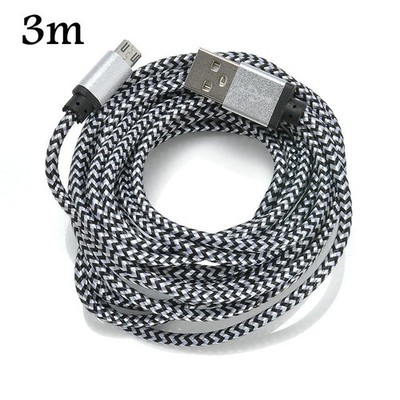 3m White Aluminum Braided Micro USB Data Sync Charger Cable For Android #lk