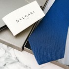 Bvlgari Blue Navy Silk Solid Tie for Men 3.1 Inch Wide Designer Necktie