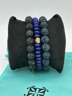 Rustic Cuff 3 Bracelet Stack Purple Black Blue Dark Academia Crystal Charm