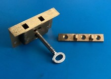Vintage Antique Brass Half Mortise Box Lock + 1 Key 63mm X 38mm X 12mm.