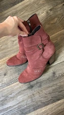 Sundance Catalog Suede Boho Western Wraparound Buckle Ankle Boots Red 38 8