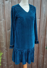 BNWT Yumi Velvet Dress Teal Blue Striped Gold Trim Party UK Size 8 Charity Sale