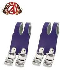 ALTA Double Leather Toe Straps Blue Bicycle Pedal Spring Buckle Retention Pair.