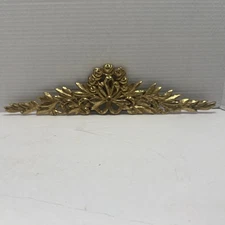 VTG Ornate Solid Brass Wall Pediment 15.5” Ribbon Floral French Country
