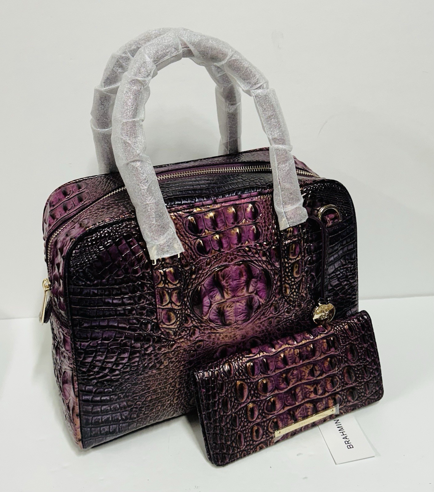 BRAHMIN NWT FIG JAM MARISSA BAG & ADY WALLET ~ GENUINE LEATHER image 3