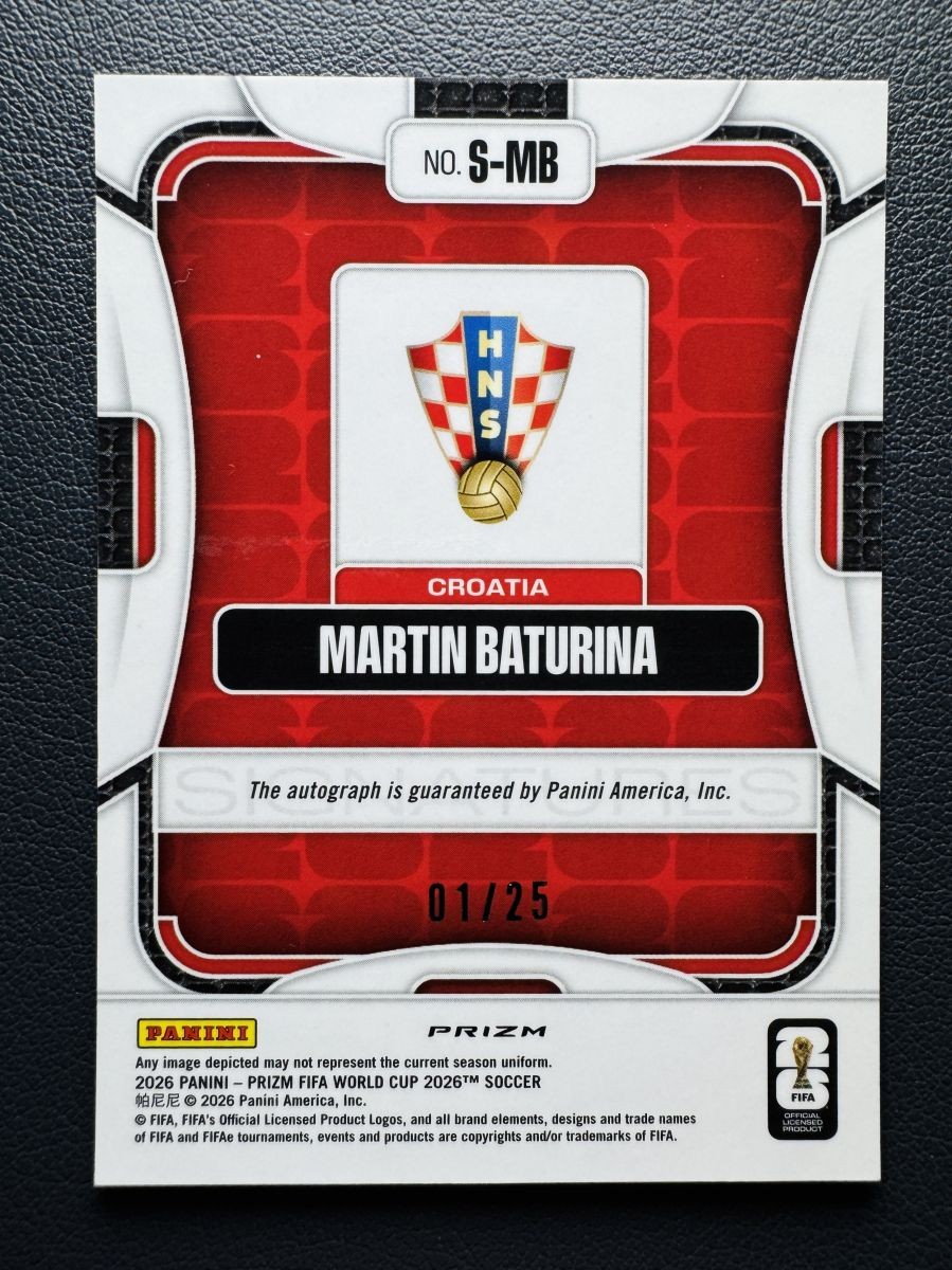 2026 Panini Prizm World Cup Martin Baturina Signatures Blue Auto 01/25≈1/1 view 2