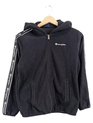 Champion Fleecejacke Kinder Gr. 152 L Schwarz Kapuze Logo
