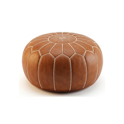 Moroccan Leather Pouf   Saddle Stitch Seams