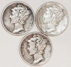 New Listing(3) Mercury Dimes - Extra Fine - 1942 1942S 1943 - #3640ED FREE SHIPPING