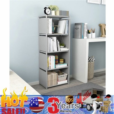 4-TIER INDUSTRIAL BOOKSHELF,DISPLAY STORAGE SHELVES RUSTIC WOOD BOOKCASE SHELVES